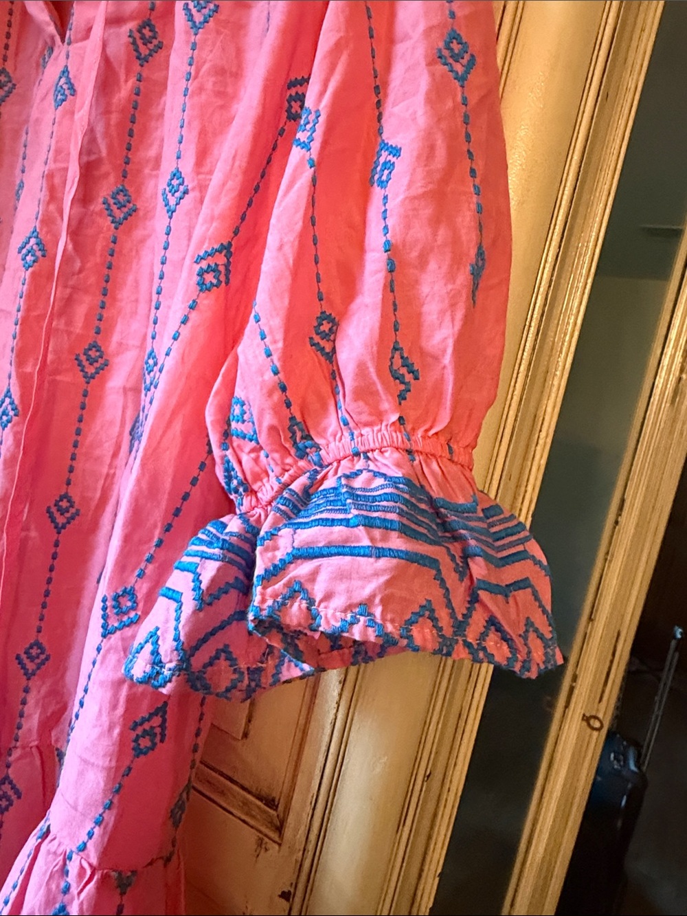 Umgee Pink Mini Dress with Blue Embroidered Trim - Picture 6 of 7